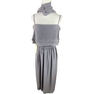 Jaeden Womens Gray Chiffon Formal Event Dress & Scarf Set Size Medium NWT